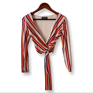 VICI 4SI3NNA Rainbow Striped Crop Top Wraparound Tie Waist Women’s XS